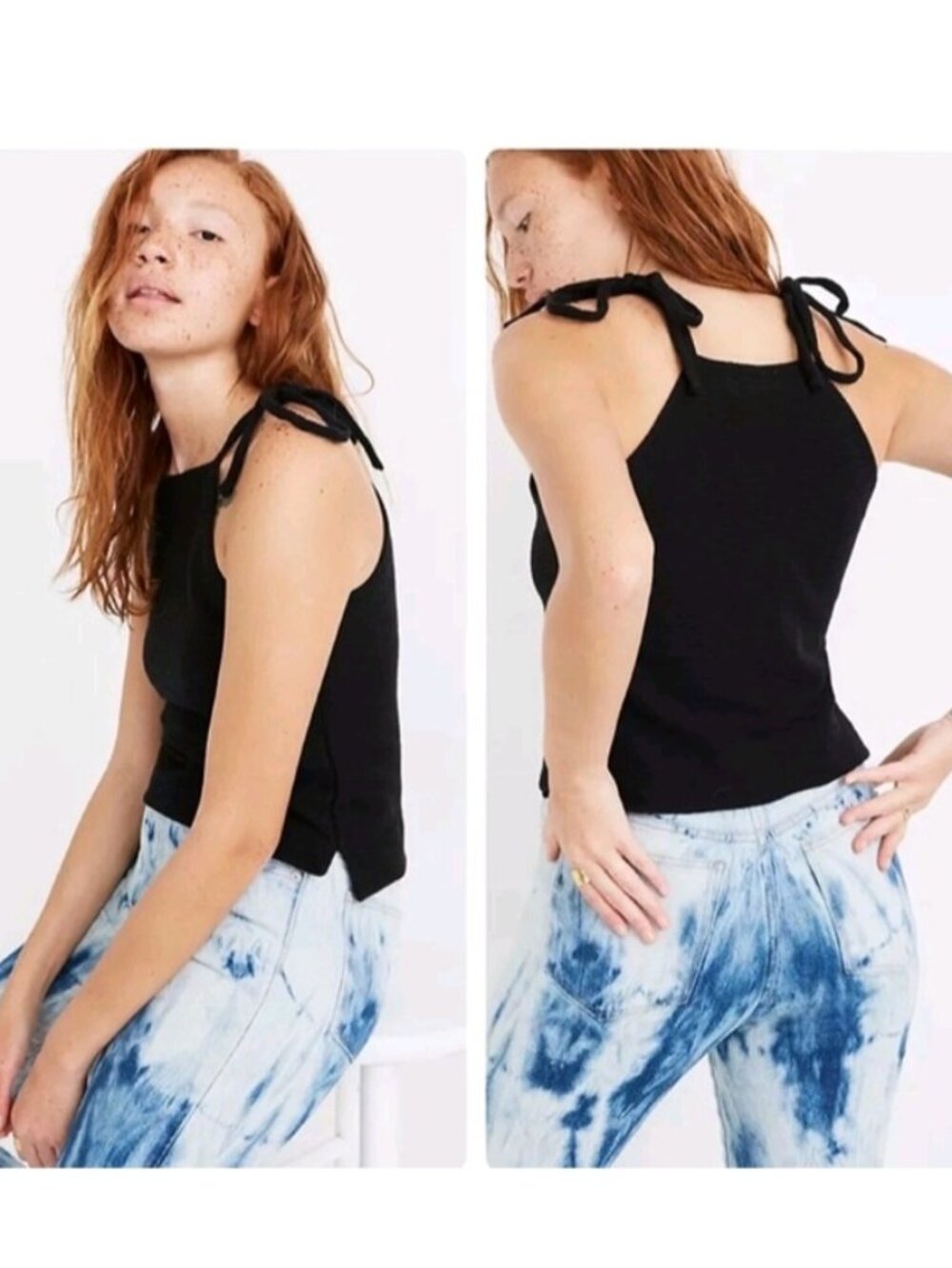 MADEWELL TIE SHOULDER TANK TOP BLACK SIZE LARGE